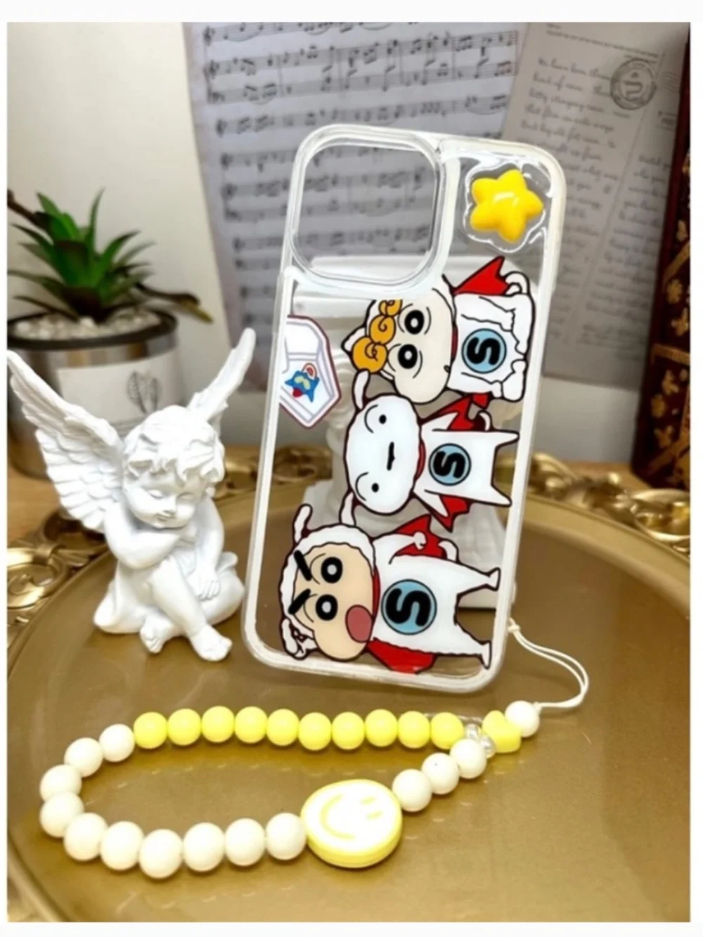 iPhone 13promax cartoon case,Handmade case with free gift beads chain